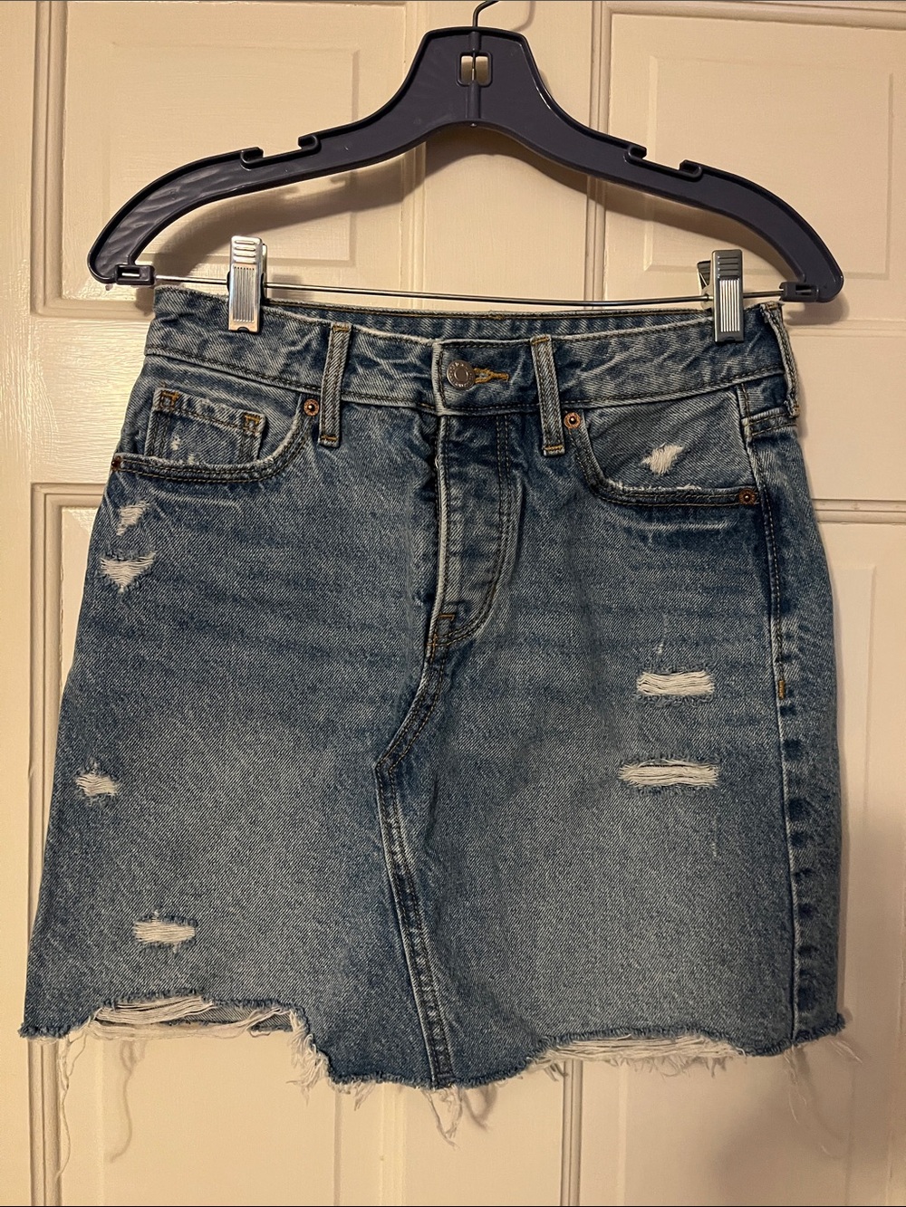 Old Navy Distressed Light Blue Denim Mini Skirt